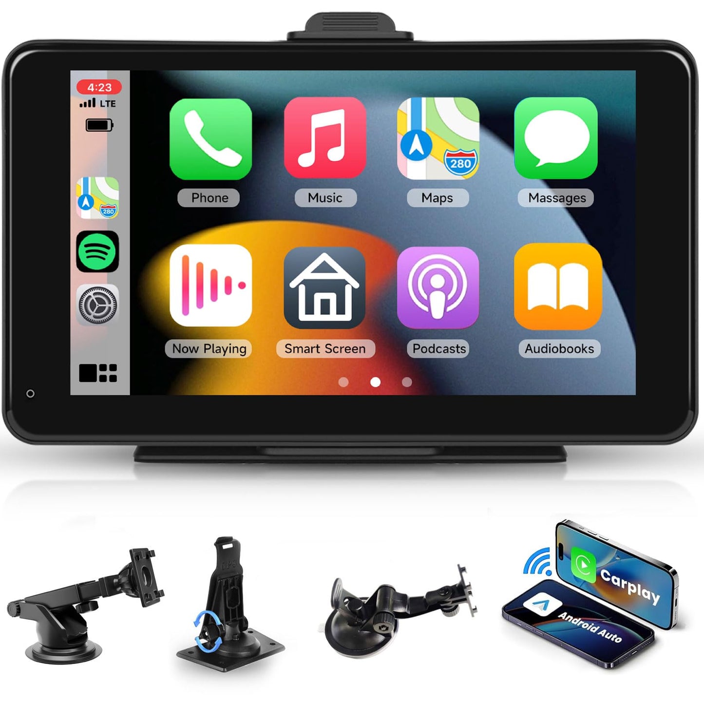 Wireless CarPlay Android Auto Mirror Link, 7-inch Touchscreen Monitor CarPlay screen Digital Media Receiver Car Radio Receiver Wireless Car Stereo with Bluetooth Car Multimedia Player 9V-32V