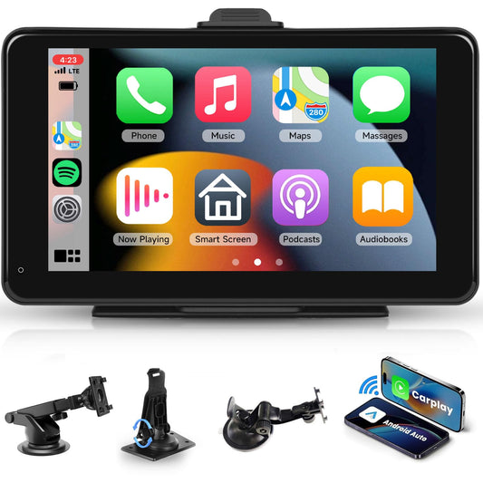 Wireless CarPlay Android Auto Mirror Link, 7-inch Touchscreen Monitor CarPlay screen Digital Media Receiver Car Radio Receiver Wireless Car Stereo with Bluetooth Car Multimedia Player 9V-32V