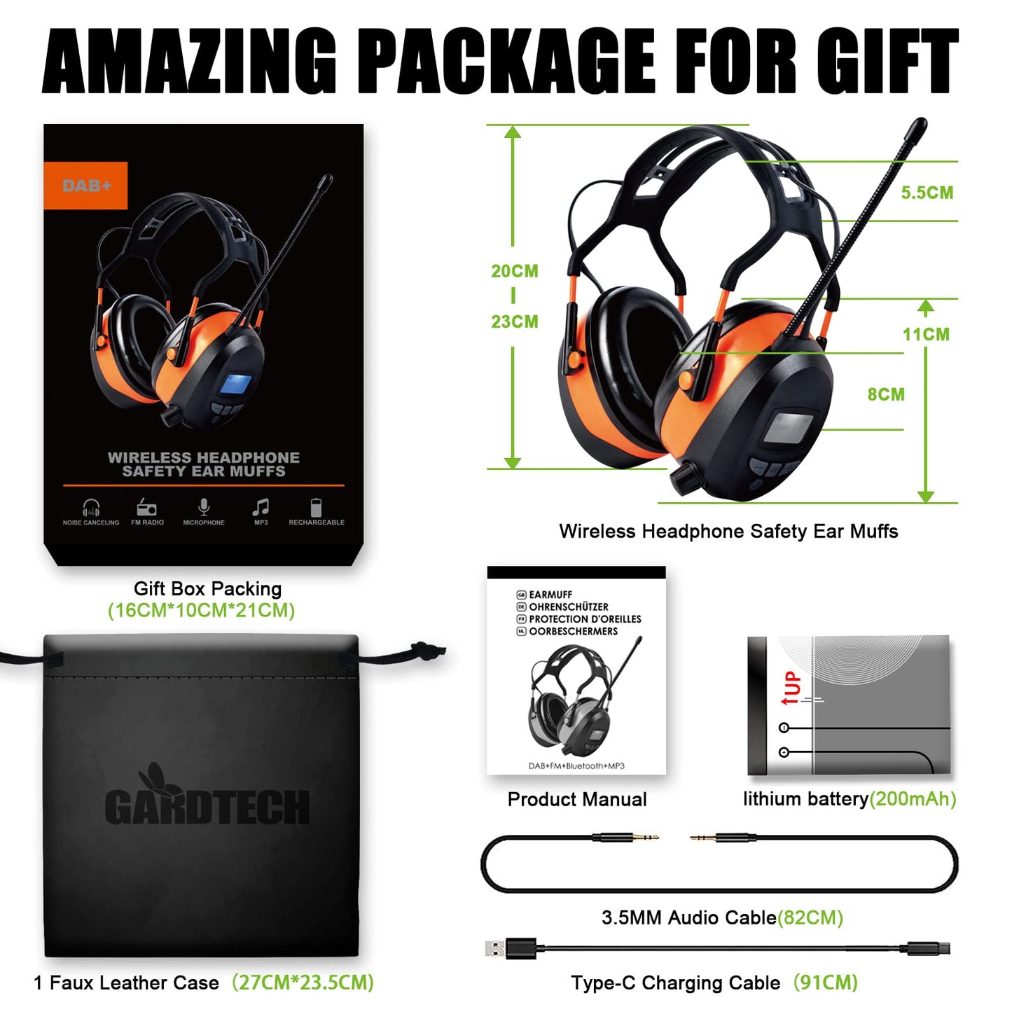 Gardtech ear protection with DAB+/FM radio, Bluetooth, MP3, safety earmuffs with NRR 29dB, noise-canceling headphones for men and women, earmuffs for shooting and mowing.