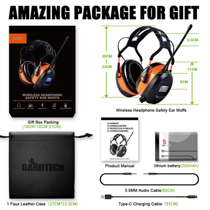 Gardtech ear protection with DAB+/FM radio, Bluetooth, MP3, safety earmuffs with NRR 29dB, noise-canceling headphones for men and women, earmuffs for shooting and mowing.