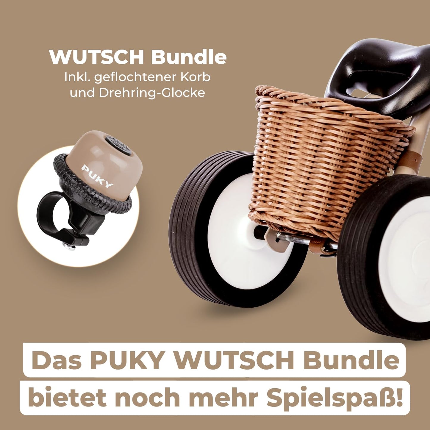 PUKY WUTSCH Bundle | Safe balance bike | For toddlers from 1.5 years | Sliding vehicle | Pendulum axle | With safety handlebars (Dusty Sand)