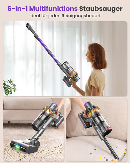 45000Pa battery-powered vacuum cleaner, 550W/70min ultra-quiet cordless vacuum with LED display, improved V-shaped anti-tangle floor brush, 6-in-1 vacuum for pet hair, carpet, hard floors.
