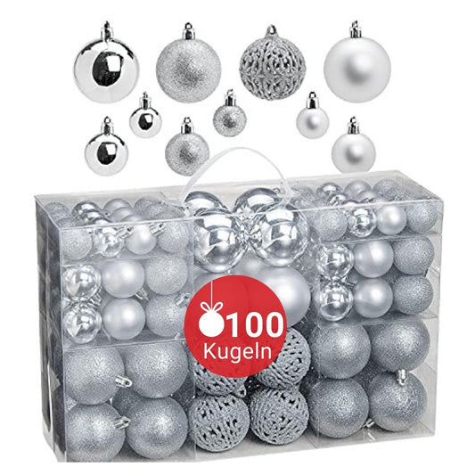 WOMA Christmas ball set in silver & 22 other colors - 50 & 100 Christmas ball set - Plastic Christmas balls - Christmas tree decoration & ornaments