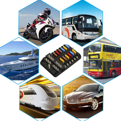 Automotive fuse holder blade fuse, ENDARK automotive fuse box, 12-way fuse holder with LED display negative bus for car, boat, van, SUV, truck.