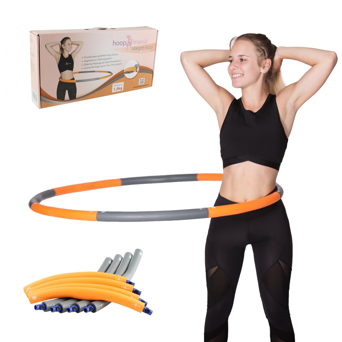 HOOPOMANIA Weight Hoop [1.5 kg] Fitness hoop for adults in orange, beginner hoop.