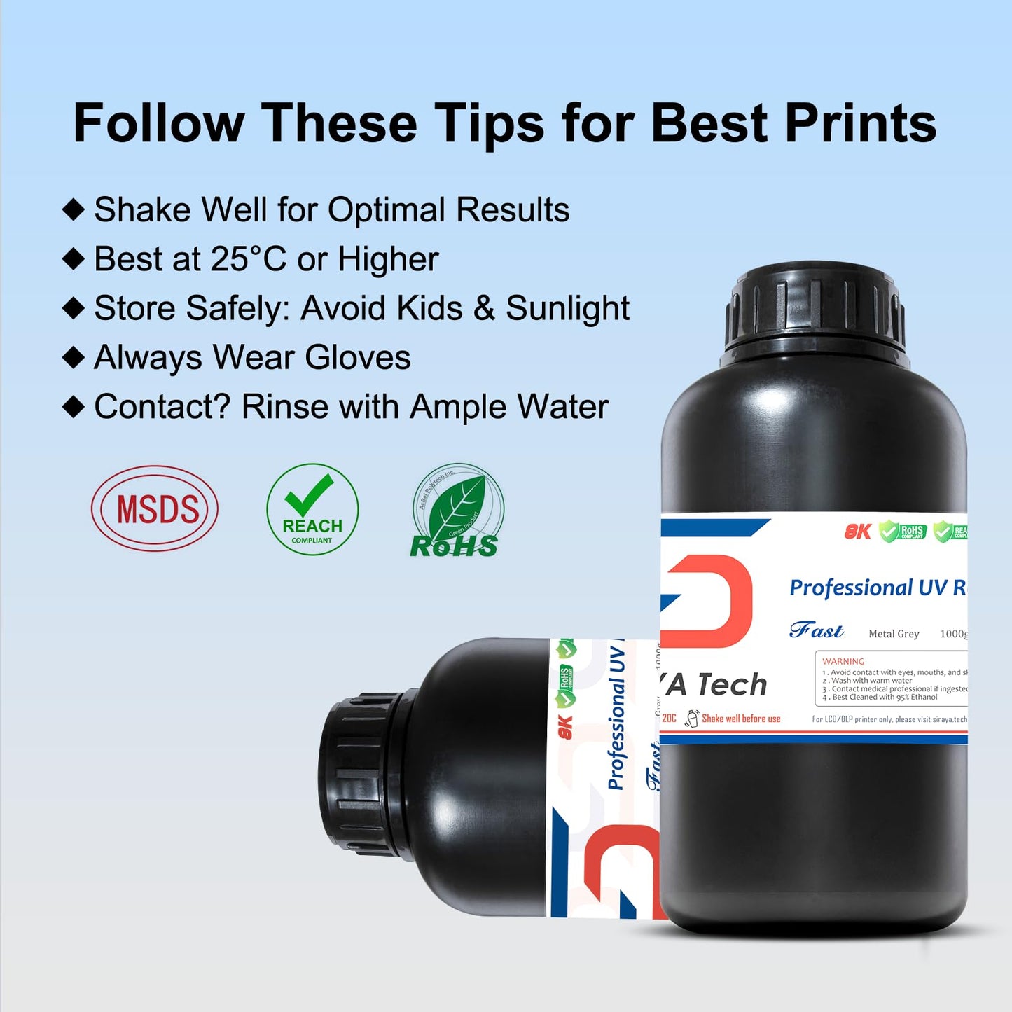 Siraya Tech Fast ABS-like 3D printer resin 405 nm UV-curing Non-brittle High-precision 3D printing liquid Standard photopolymer resin for LCD-DLP 3D printing (Metal Grey, 1 kg)