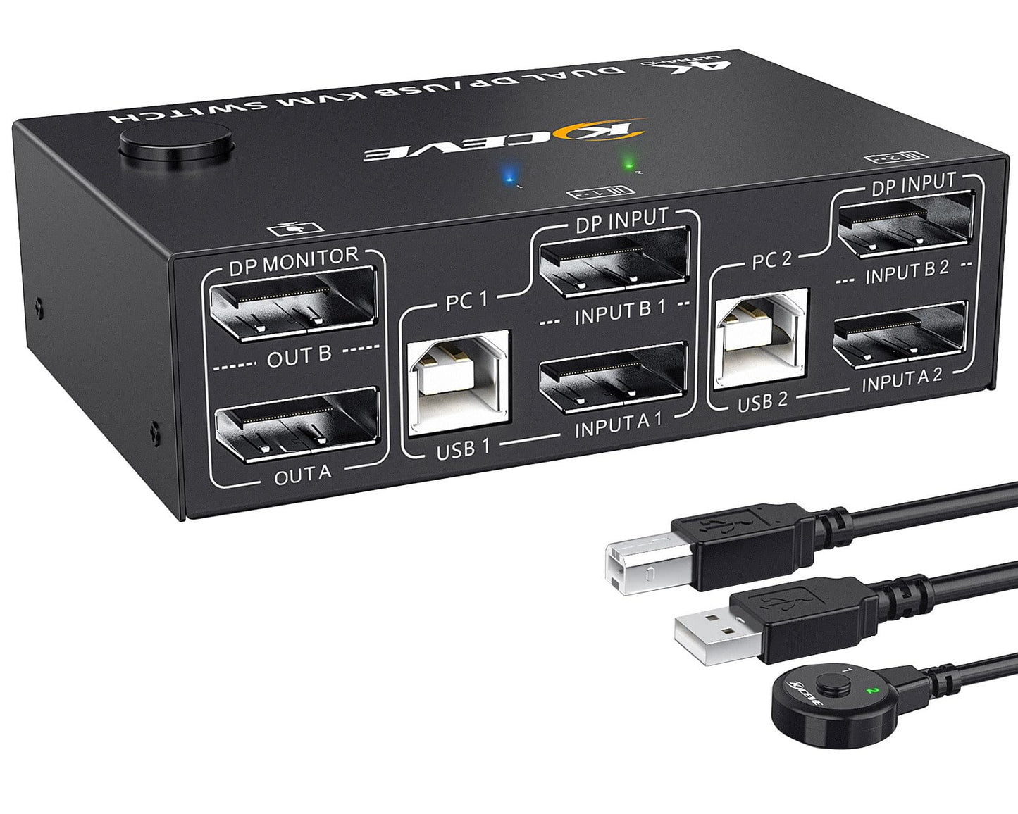 YOUTINGHDAV KVM Switch 2 PC 2 Monitors Displayport 1.4, USB KVM Switch Dual Monitor Displayport 4K@144Hz for sharing 2 PC, 4 USB devices keyboard, mouse, with Wired Remote and cables.