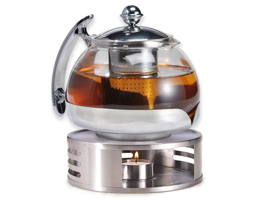 Gravidus tea set with glass teapot, infuser, and warmer - 1.2 liters - tea maker & tea warmer - tea set