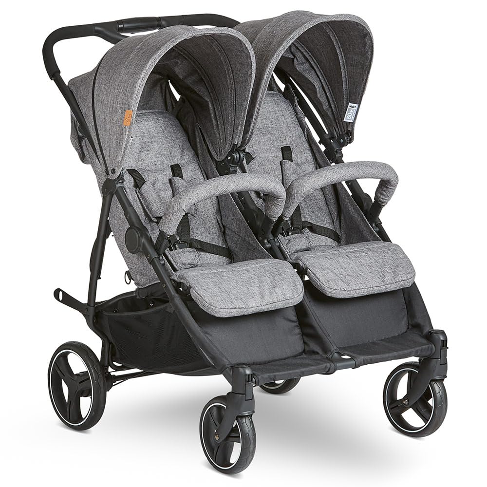 ABC Design Twin Buggy Twin Circle - lightweight and maneuverable stroller for twins with reclining function, small folding sibling stroller - Woven Graphite