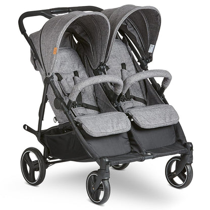 ABC Design Twin Buggy Twin Circle - lightweight and maneuverable stroller for twins with reclining function, small folding sibling stroller - Woven Graphite