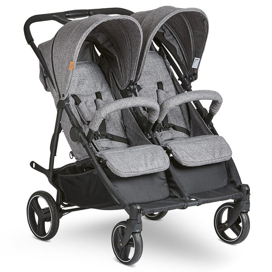 ABC Design Twin Buggy Twin Circle - lightweight and maneuverable stroller for twins with reclining function, small folding sibling stroller - Woven Graphite
