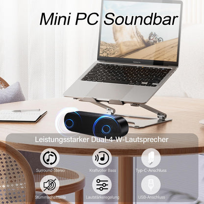 ZETIY PC speakers, USB computer speakers with USB power supply, PC soundbar with USB C connection, USB speakers for desktop, laptop, notebook, plug and play (black)