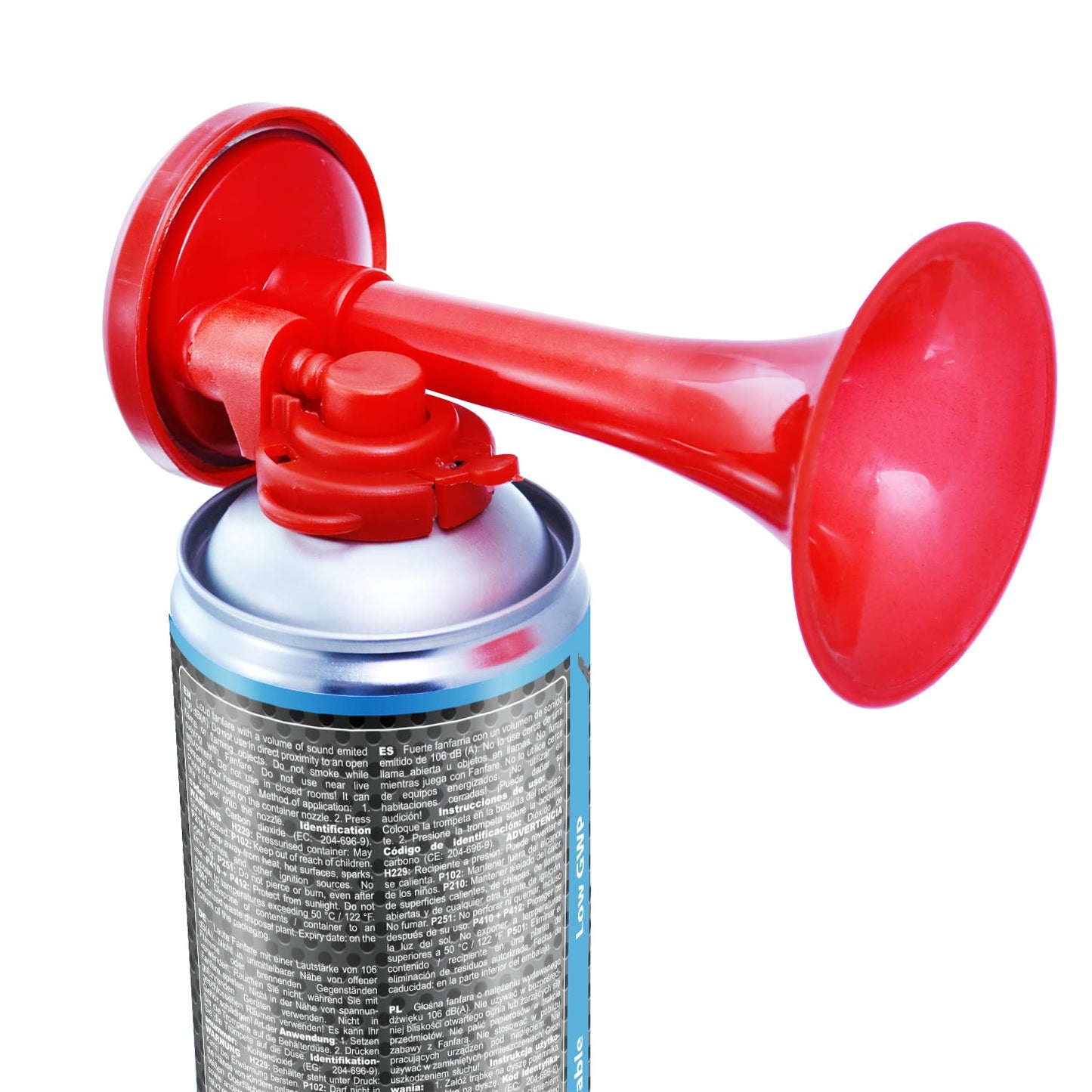 AAB Signal Horn - Loud air pressure horn 106 dB(A), football fan item with non-flammable gas, up to 320 short beeps, fanfare, crowd horn, stadium signal horn, air pressure horn, air horn.