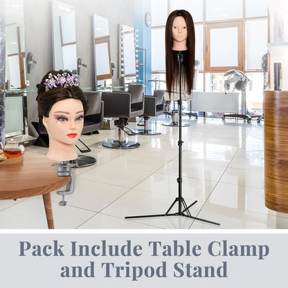 Neverland training head with stand - 71cm, 60% real hair. Perfect for practicing hairstyling and makeup. Comes with table clamp and DIY braid hair set.