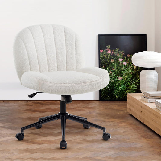 IWMH office chair without armrests, height-adjustable swivel chair with casters, desk chair with fabric upholstery, ergonomic chair, reading chair with wider cushion for cross-legged sitting (White)