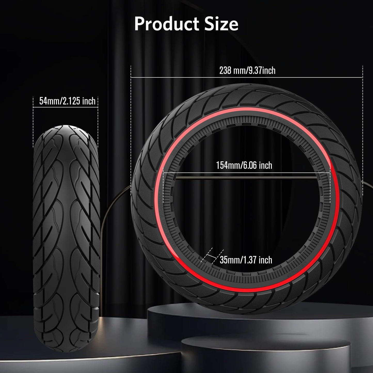 OUXI 10x2.125 Inch Electric Scooter Tire - Solid Rubber Tire with Mounting Tool, Highly Elastic