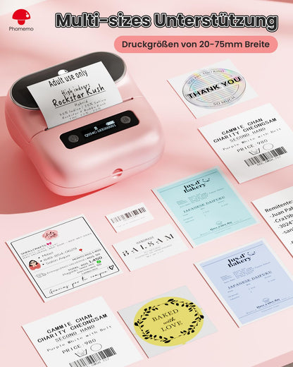 Phomemo M220 Label Printer Self-Adhesive Labeling Machine Thermal Printer Bluetooth Portable Labeler for Addresses, Mailing, Small Businesses, compatible with Phone and PC with 3 Rolls, Pink