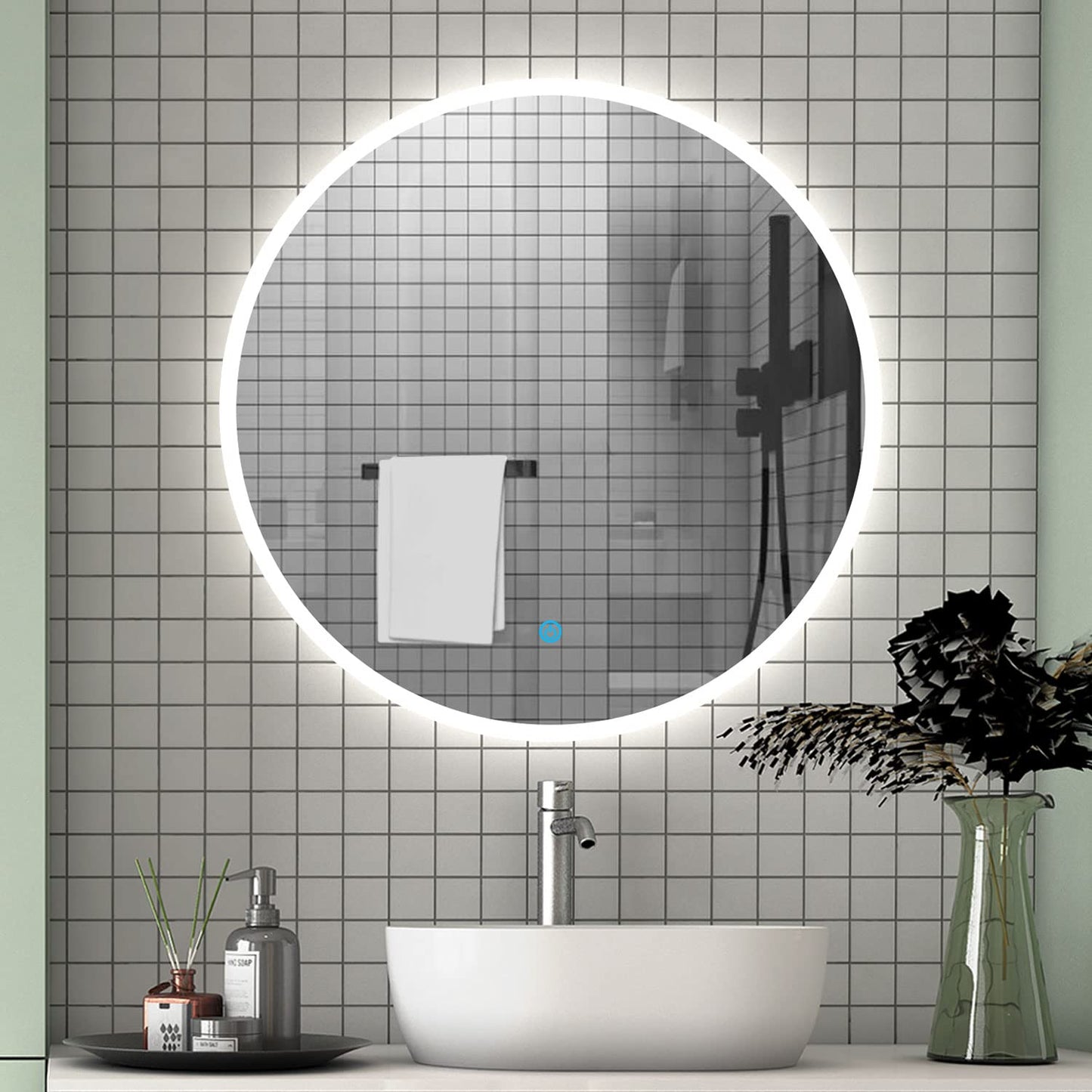 LED bathroom mirror round 60 cm touch demisting wall mirror with lighting light mirror Alpha series