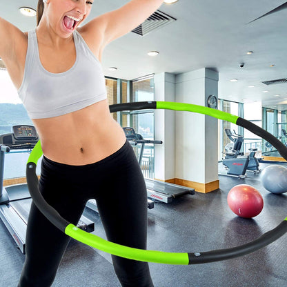 Adult hula hoop with 95 cm diameter for advanced fitness and weight loss. Hoola hoops for weight reduction with 8 detachable parts in Green - Gray.