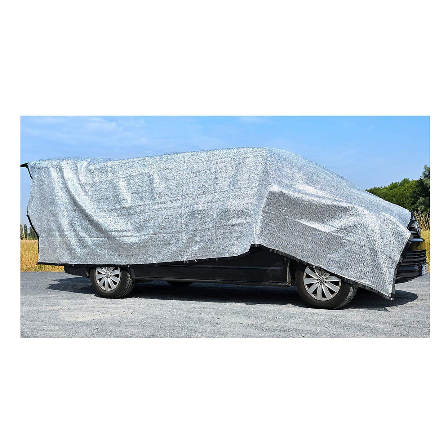 Shade net car dog 4x6m - aluminum heat shield with eyelets - UV sun protection net & breathable aluminum net 6x4m - shade net camping, vacation, sports - aluminum foil car aluminum net 6x4m
