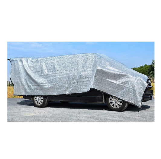 Shade net car dog 4x6m - aluminum heat shield with eyelets - UV sun protection net & breathable aluminum net 6x4m - shade net camping, vacation, sports - aluminum foil car aluminum net 6x4m