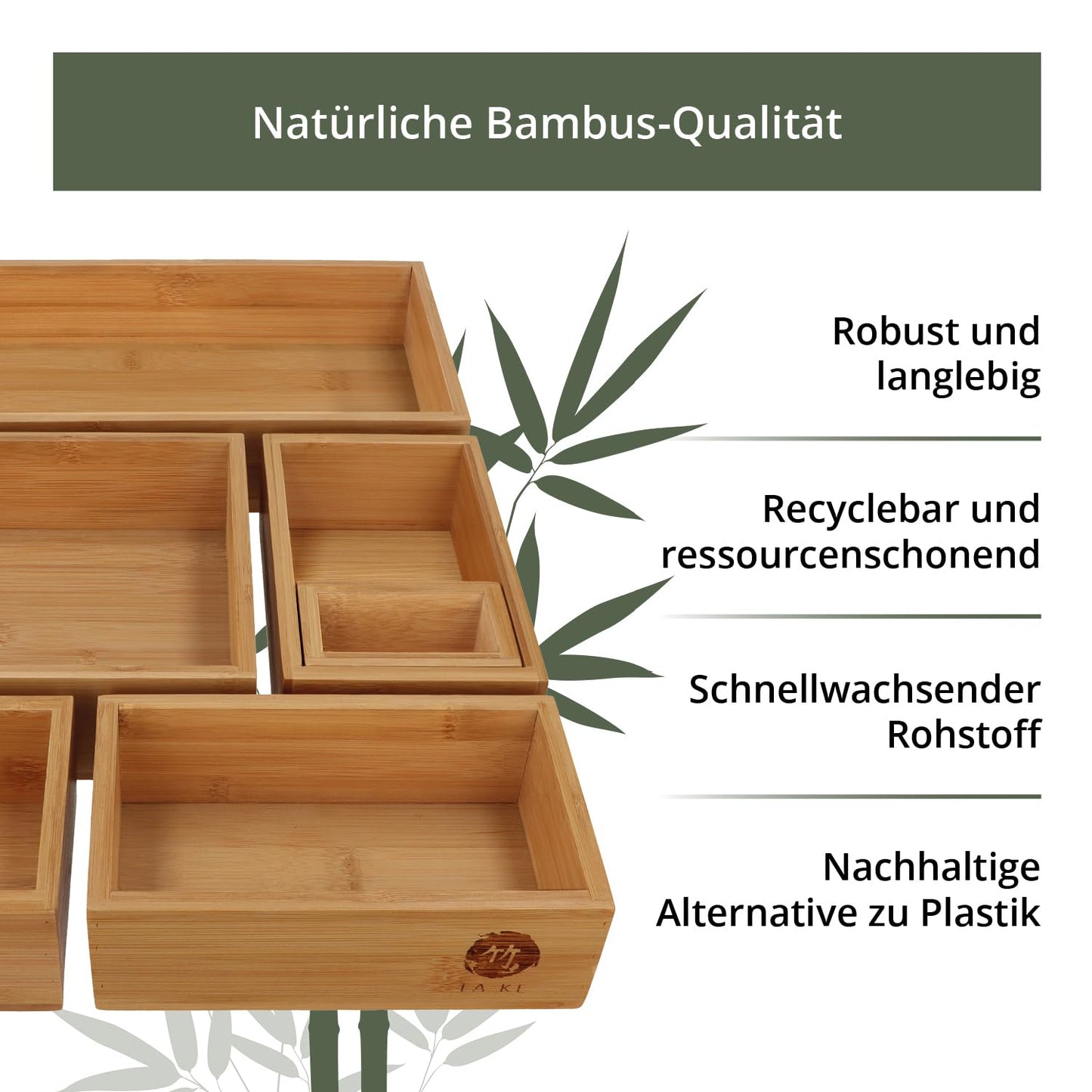 TAKE® 6-piece Bamboo Drawer Organizer Set - Boxes in various sizes for kitchen, bathroom & office, vanity drawer organizer, drawer organizer