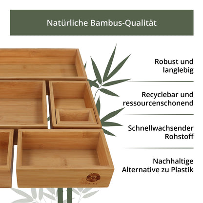 TAKE® 6-piece Bamboo Drawer Organizer Set - Boxes in various sizes for kitchen, bathroom & office, vanity drawer organizer, drawer organizer