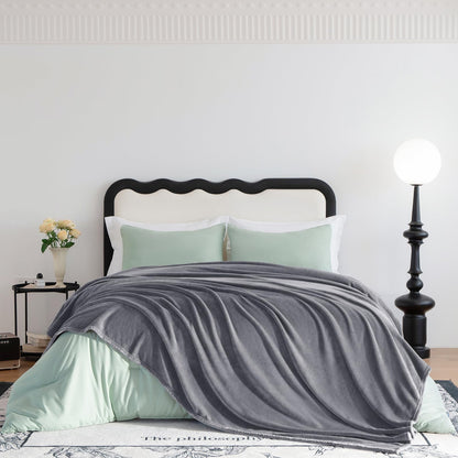 WAVVE cuddly blanket fluffy fleece blanket - sofa blanket 230x270 cm living room blanket couch blanket, gray blanket sofa light, large blanket huge sofa throw soft