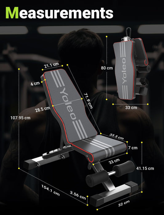YOLEO Folding Weight Bench Multi-function Training Fitness Bench Ab Trainer Incline Bench with 7-position Adjustable Backrest/4-position adjustable seat cushion, Supporting Weight 300kg, Sit Up Bench.