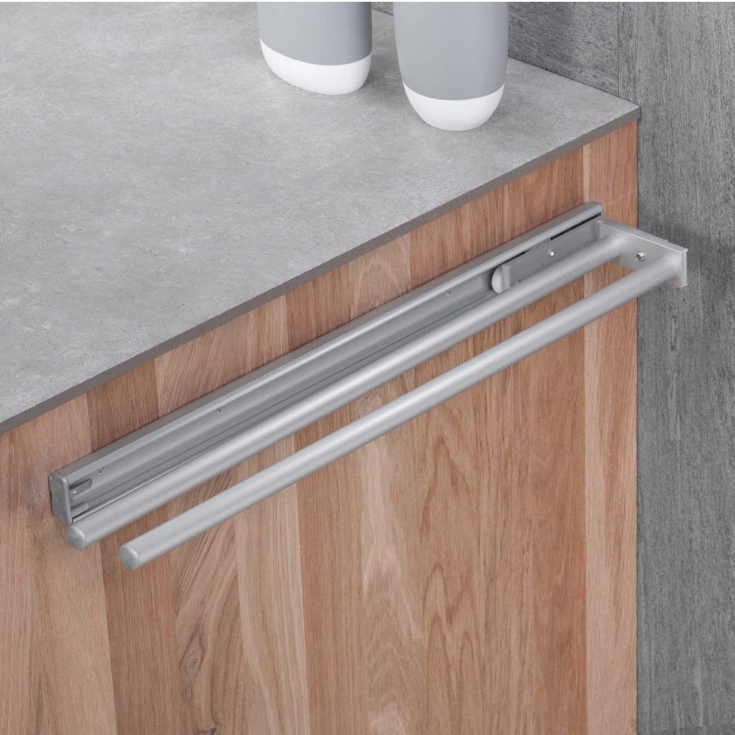 Gedotec Towel Holder | H6008 | 2-armed extendable towel pull-out | 1 piece | Dish towel holder length 465 mm in silver | Bathroom & kitchen cabinet towel rail swivel 90° | Made in Germany
