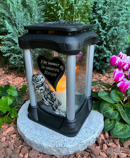 New new grave lantern! Handmade - heart with inscription Forever in our hearts, grave candle grave decoration grave jewelry garden lamp incl. Grave candle...