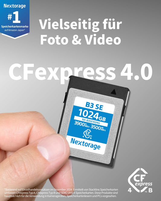 Nextorage CFexpress 4.0 Type B Card 512GB, Japanese memory card data storage CF Express Type B, Camera accessory for Sony/Nikon/Canon/Panasonic/Fujifilm, B3SE NX-B3SE512G
