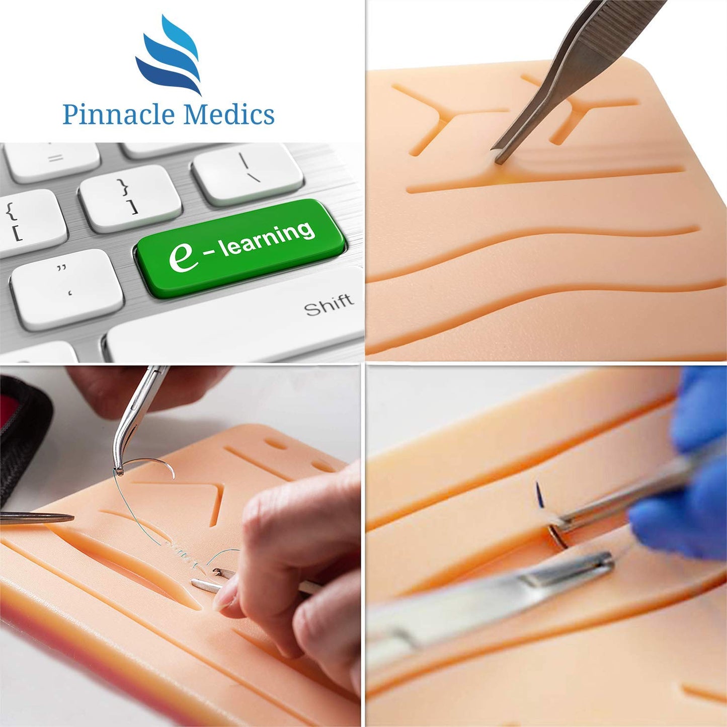 Surgical suture kit | Wound suture practice set | Silicone sewing pad with tool set | 24 wound suture thread surgical sewing kit | Gift for medical students, veterinarians, and dentists | Wound suture video course