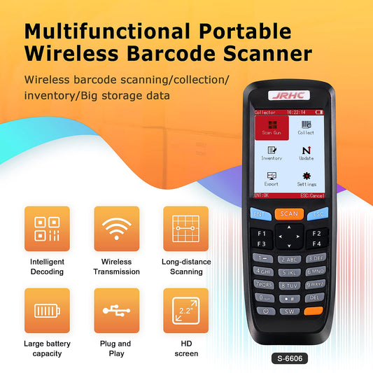 JRHC 2D Inventory Barcode Scanner and Collector with 2.4GHz Wireless USB Receiver. Multifunctional 2.8 Inch LCD Screen Barcode Reader with Long Transmission Range.