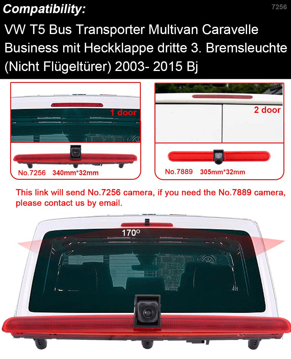Third Roof Car Original Third Brake Light Rear View Camera, replacement for VW T5 Bus Transporter Multivan Caravelle Business with tailgate third brake light (Not tailgate doors) 2003-2015.