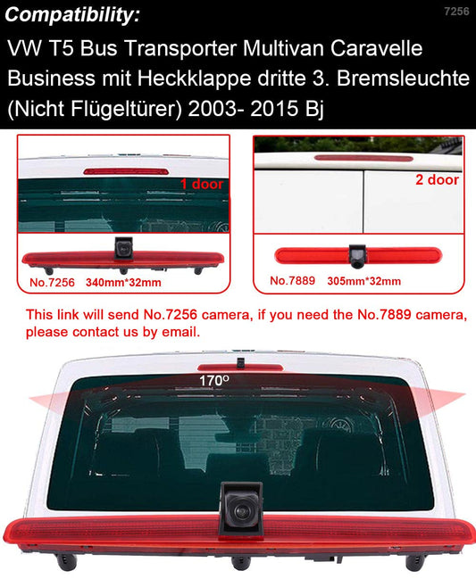 Third Roof Car Original Third Brake Light Rear View Camera, replacement for VW T5 Bus Transporter Multivan Caravelle Business with tailgate third brake light (Not tailgate doors) 2003-2015.