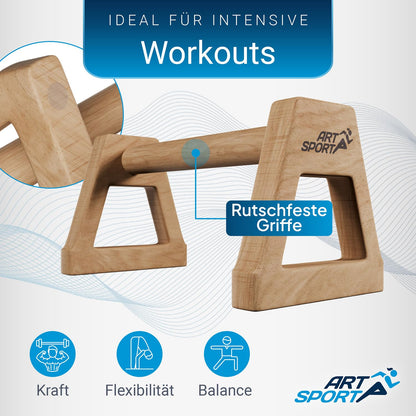 ArtSport push-up handles made of wood XXL - Calisthenics, Parallettes, push-up bars, indoor & outdoor, ergonomic handstand handles