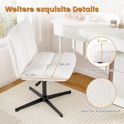 COSTWAY Tailor's Seat Chair, Swivel Chair without Armrests, Desk Chair with Wide Seat, Office Chair with Cross Base, Makeup Chair, Height Adjustable, Rocking Function, Modern (Beige)