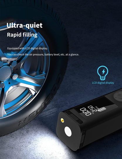 WindGallop Wireless Car Tire Inflator Air Compressor Tire Pump Auto-Off Rechargeable Battery 6000mAh Air Pump for Car Tires Bicycle Motorcycle Balls Tire Pressure Gauge LED Light (Black)