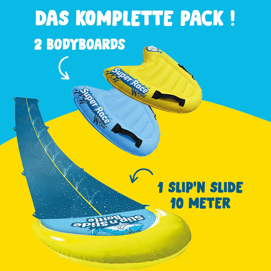 Original Cup® | Water Slide Mat Giant Pack XXL | 1 Double Lane Slide Mat 10 Meters + 2 Bodyboards for better sliding | Premium Quality | Slip'n Slide Water Games 100% Fun