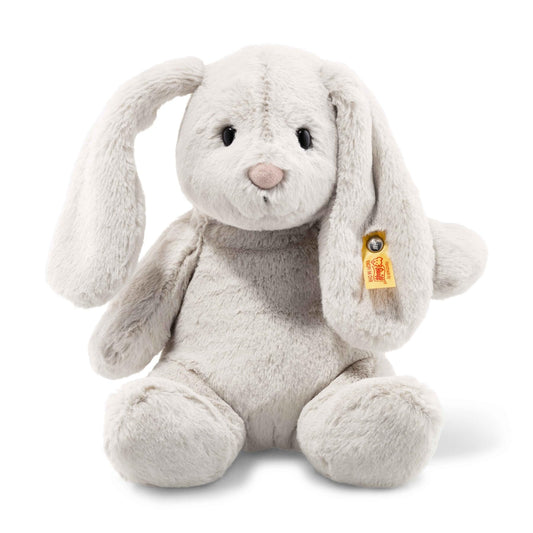 Steiff Hoppie Hare with Floppy Ears 28 cm light grey, plush toy, Soft Cuddly Friends, fluffy stuffed animal for cuddling and playing, cuddly toy for girls and boys, machine washable