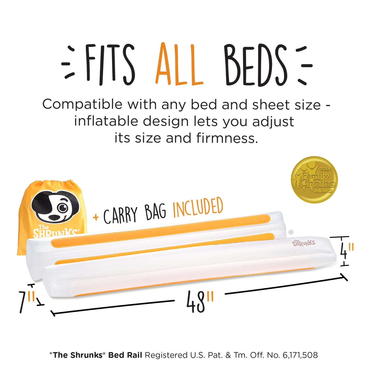 The Shrunks Inflatable Bed Rail Sleep Secure, 2 Count, White