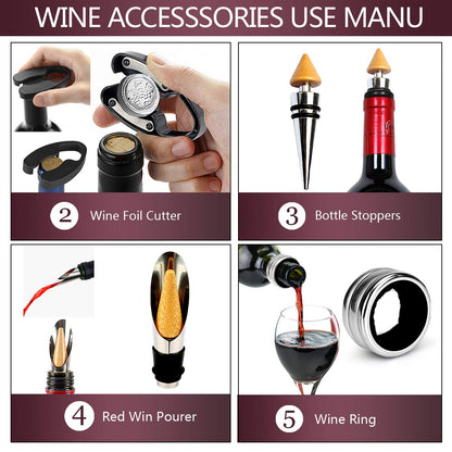 ZBPASL Wine Bottle Shaped Corkscrew Set, Wine Opener, Wine Sommelier Sets with Bottle Opener, Wine Stoppers, Wine Accessories Gift Set (Black 01)