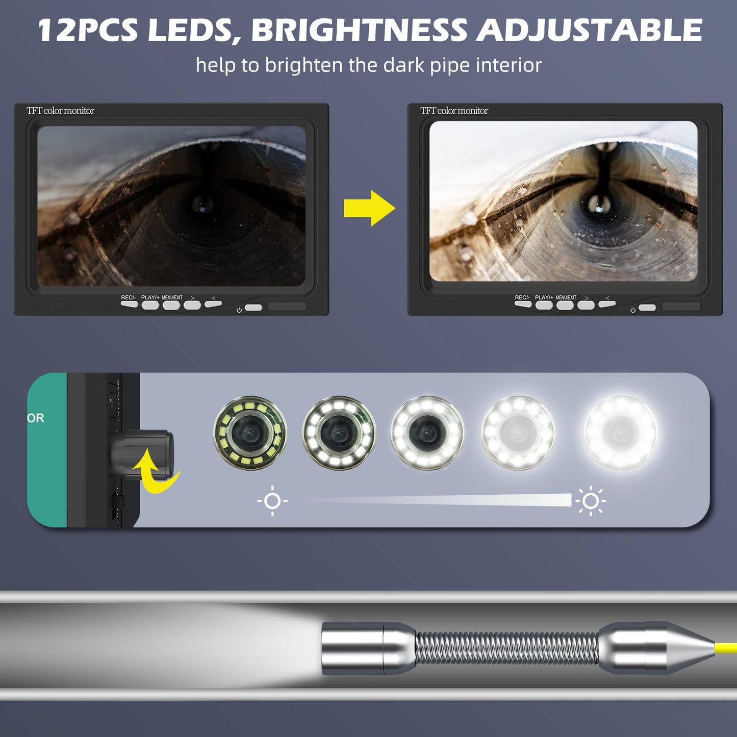 20M pipe inspection camera with DVR, endoscope pipe camera with light waterproof IP68 professional sewer drain video inspection camera with 7" LCD monitor 1000TVL CCD borescope camera
