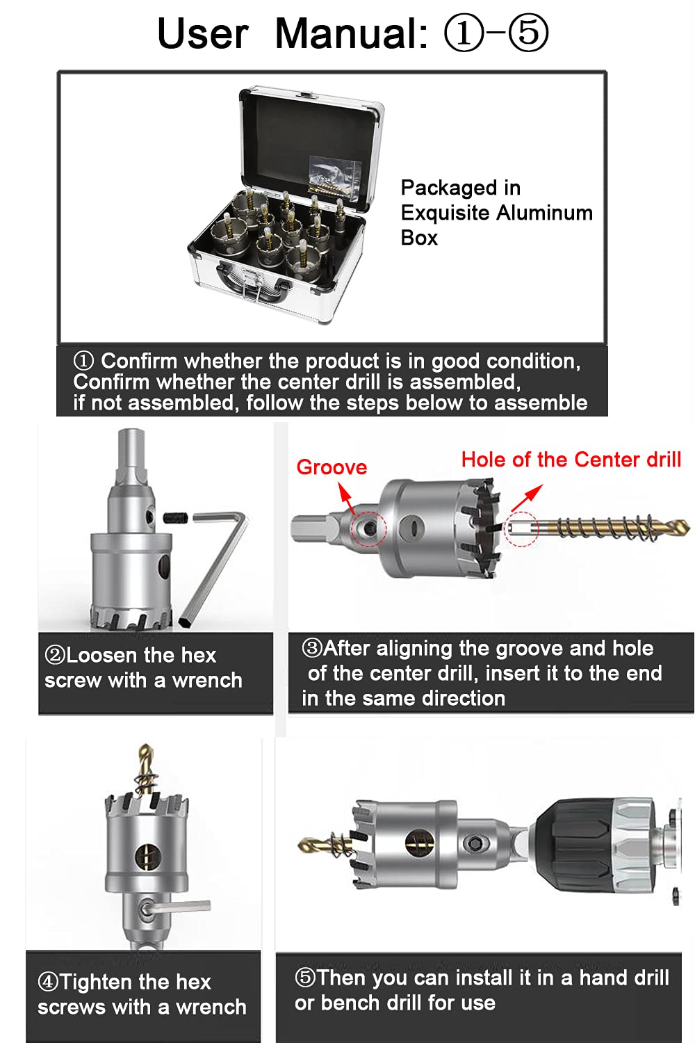 ASNOMY 12pcs 16-54mm Carbide Hole Saw Drill Bit, high-quality TCT hole saw set, titanium-coated carbide center drill, for stainless steel, iron, wood, plastic