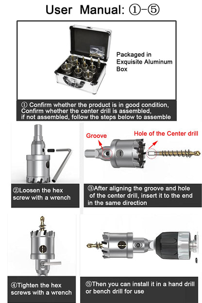 ASNOMY 12pcs 16-54mm Carbide Hole Saw Drill Bit, high-quality TCT hole saw set, titanium-coated carbide center drill, for stainless steel, iron, wood, plastic
