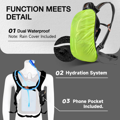 SPGOOD Cycling Backpack 20L/25L/30L (9 colors) - Waterproof Ultralight - for Women & Men Multifunctional - with Rain Cover/Helmet Cover Backpacks MTB Mountain Bike (Gray Black, 20L)