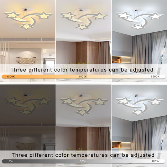 Lovely dimmable LED ceiling light with remote control, 30W modern star design ceiling lamp, white starry sky light ceiling lighting for children's room bedroom dining room.