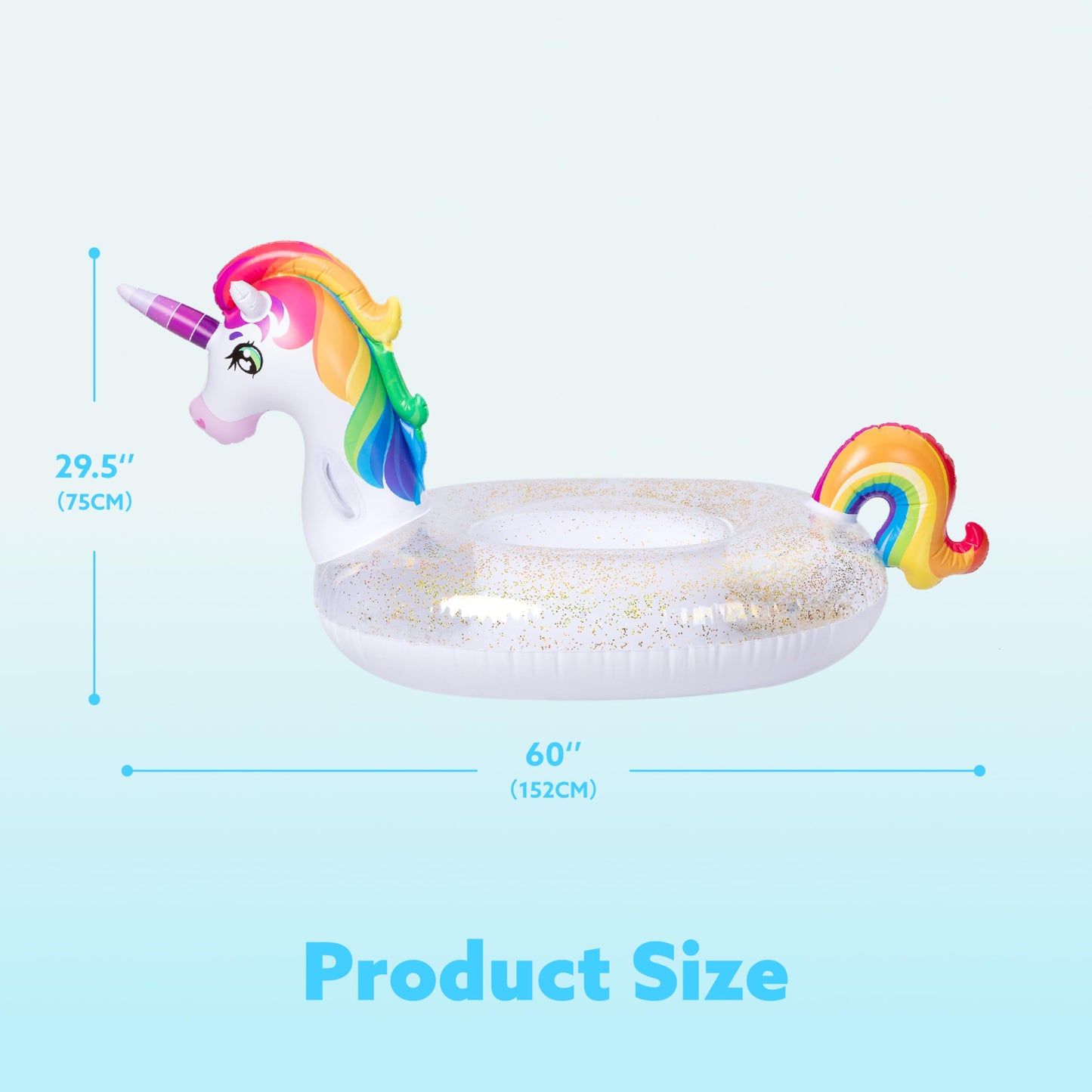 JOYIN Kids' Unicorn Pool Float with Glitters, Inflatable Pool Floaties for Adults, Summer Party Decorations, 175cm*75cm*85cm