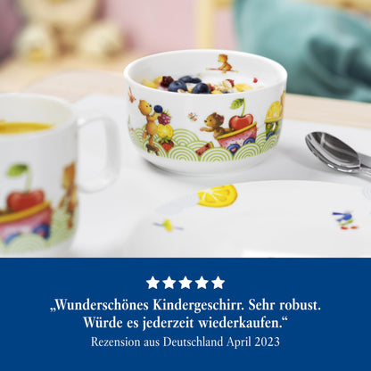 Villeroy & Boch - Hungry As A Bear Set with children's cutlery and tableware (7 pieces). Dishwasher safe, microwave safe. Includes: children's plate, children's cup, children's cutlery set. Made of premium porcelain/stainless steel.
